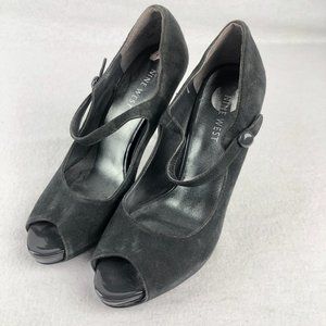 Nine West Black Suede Heels with strap- Size 5.5
